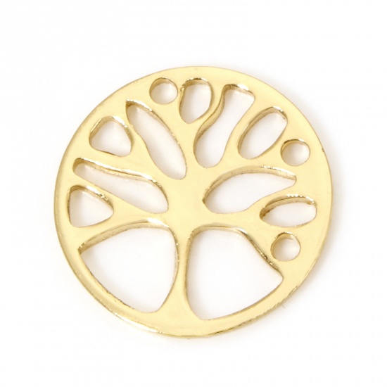 Picture of 5 PCs Eco-friendly Brass Charms 18K Real Gold Plated Tree Smooth Blank 12mm Dia.