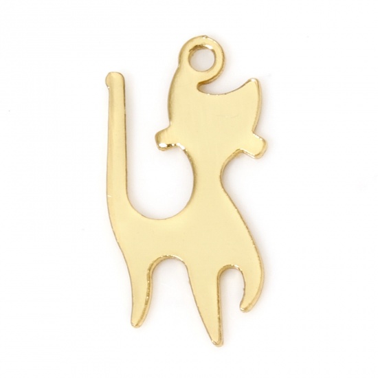 Picture of 5 PCs Eco-friendly Brass Charms 18K Real Gold Plated Cat Animal Smooth Blank 12mm x 6mm