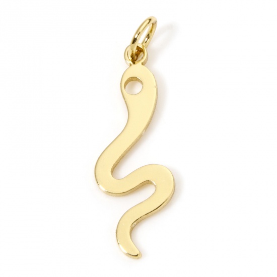 Picture of 5 PCs Eco-friendly Brass Charms 18K Real Gold Plated Snake Animal Smooth Blank 26mm x 8mm