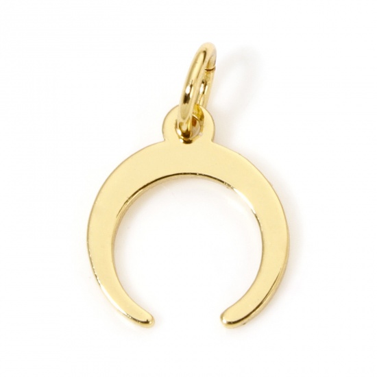 Picture of 5 PCs Eco-friendly Brass Galaxy Charms 18K Real Gold Plated Crescent Moon Double Horn Smooth Blank 15mm x 10mm