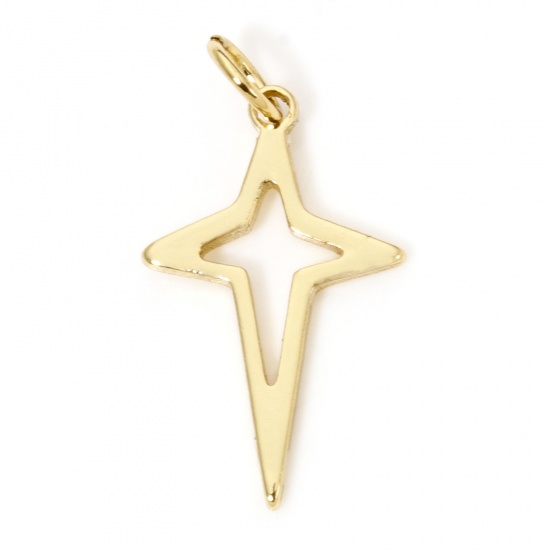 Picture of 5 PCs Eco-friendly Brass Galaxy Charms 18K Real Gold Plated Star Smooth Blank 24mm x 12mm