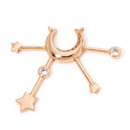 Immagine di 1 Pz Ecologico Ottone Galassia Pendenti Charms Connettori Accessori Stella Raggi del Sole Disegno Placcato oro rosa reale Rose Trasparente Cubic Zirconiae 3.3cm x 2.8cm