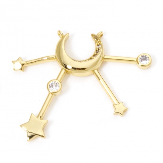 Immagine di 1 Pz Ecologico Ottone Galassia Pendenti Charms Connettori Accessori Stella Raggi del Sole Disegno 18K Vero Oro Placcato Trasparente Cubic Zirconiae 3.3cm x 2.8cm