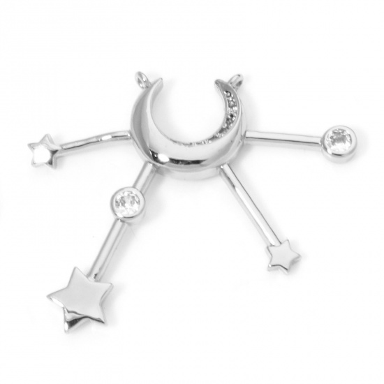 Immagine di 1 Pz Ecologico Ottone Galassia Pendenti Charms Connettori Accessori Stella Raggi del Sole Disegno Vero Platino Placcato Trasparente Cubic Zirconiae 3.3cm x 2.8cm