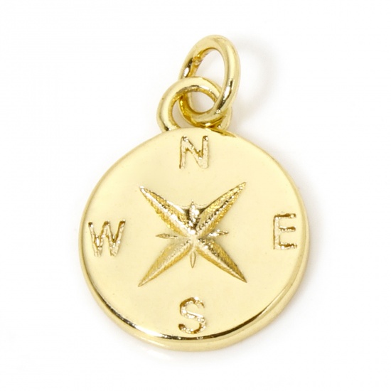 Picture of 1 Piece Eco-friendly Brass Travel Charms 18K Real Gold Plated Compass 18mm x 12mm