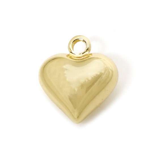 Picture of 1 Piece Eco-friendly Brass Valentine's Day Charms 18K Real Gold Plated Heart 3D 14mm x 12mm