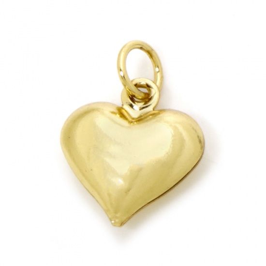 Picture of 2 PCs Eco-friendly Brass Valentine's Day Charms 18K Real Gold Plated Heart 3D 16mm x 12mm