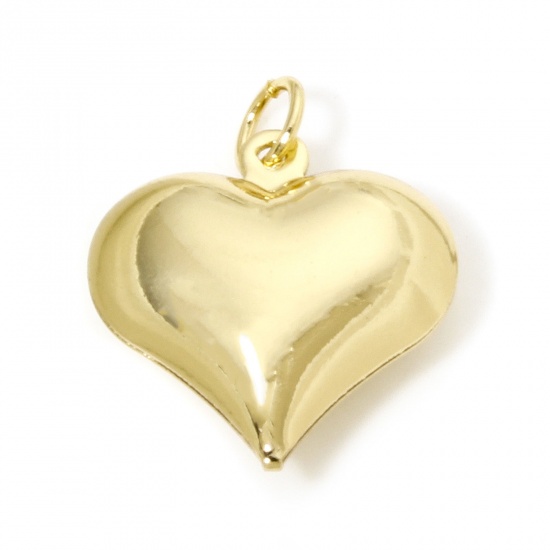 Picture of 2 PCs Eco-friendly Brass Valentine's Day Charms 18K Real Gold Plated Heart 3D 20mm x 16mm