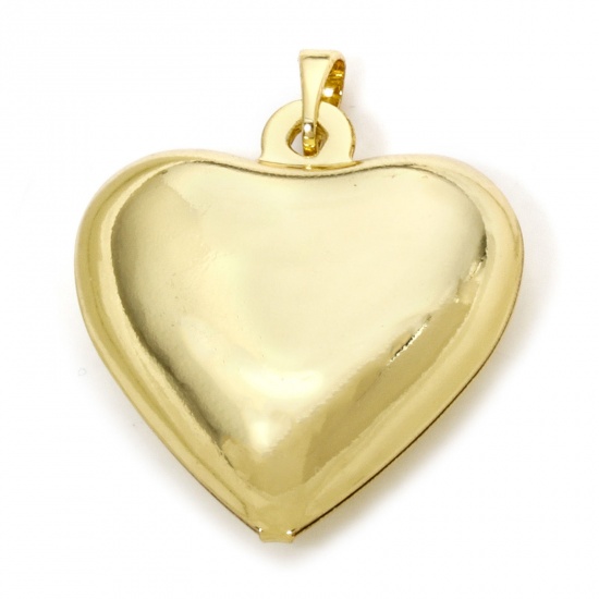 Picture of 1 Piece Eco-friendly Brass Valentine's Day Pendants 18K Real Gold Plated Heart 3D 3.1cm x 2.5cm