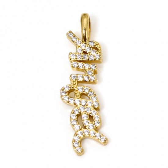 Immagine di 1 Pz Ecologico Ottone Ciondoli Messaggio 18K Vero Oro Placcato Lettere " Angel " Micro Spianare Trasparente Cubic Zirconiae 28mm x 8mm