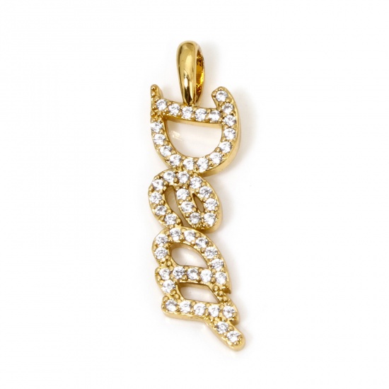 Immagine di 1 Pz Ecologico Ottone Ciondoli Messaggio 18K Vero Oro Placcato Micro Spianare Trasparente Cubic Zirconiae 29mm x 8mm