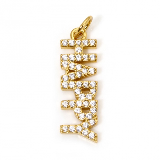 Immagine di 1 Pz Ecologico Ottone Ciondoli Messaggio 18K Vero Oro Placcato Lettere " Happy " Micro Spianare Trasparente Cubic Zirconiae 25mm x 7mm