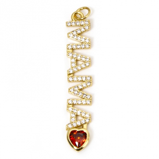 Immagine di 1 Pz Ecologico Ottone Festa Della Mamma Ciondoli Pendenti Messaggio 18K Vero Oro Placcato Lettere " Mama " Micro Spianare Trasparente Cubic Zirconiae 4.4cm x 0.7cm