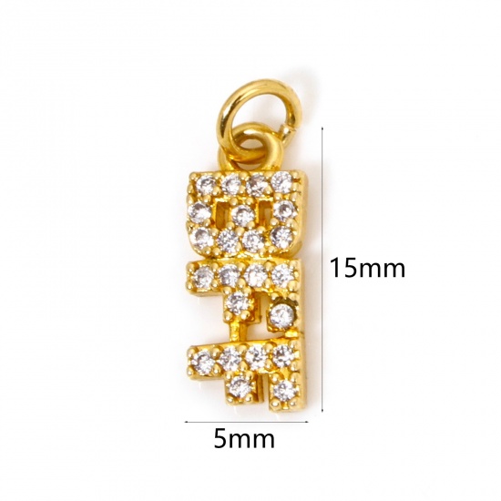 Immagine di 1 Pz Ecologico Ottone Ciondoli Messaggio 18K Vero Oro Placcato Lettere " BFF " Micro Spianare Trasparente Cubic Zirconiae 15mm x 5mm