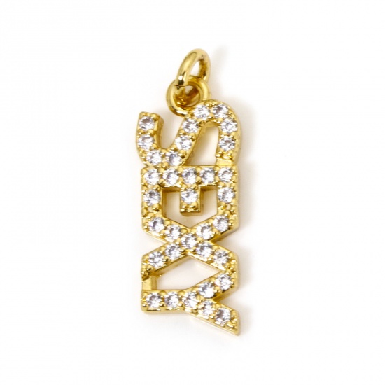 Immagine di 1 Pz Ecologico Ottone Ciondoli Messaggio 18K Vero Oro Placcato Lettere " sexy " Micro Spianare Trasparente Cubic Zirconiae 20mm x 7mm