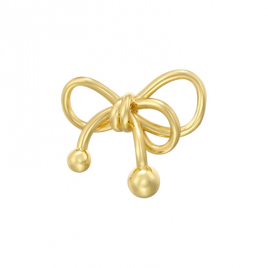 Picture of 1 Piece Brass Clothes Charms 18K Gold Plated Bowknot 3D 25mm x 22mm