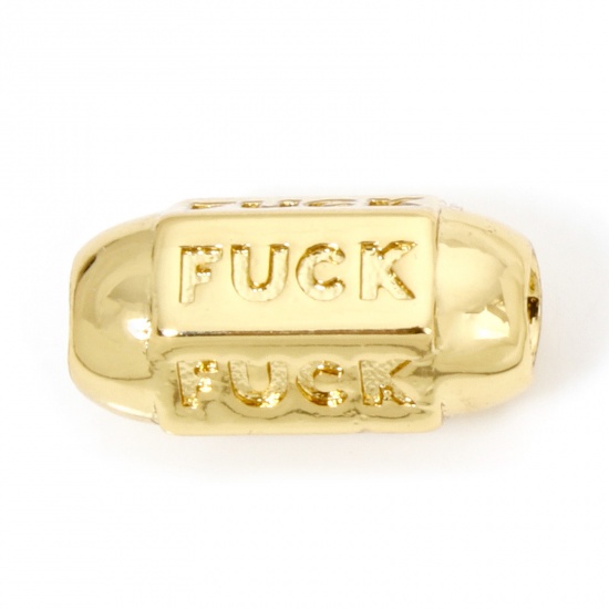 Immagine di 1 Pz Ecologico Ottone Galassia Perline per la Creazione di Gioielli con Fai-da-te 18K Vero Oro Placcato Prisma Esagonale Lettere " FUCK " Circa 14mmx 8mm, Foro:Circa 3.2mm