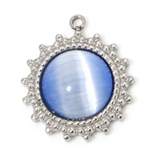 Picture of 1 Piece Eco-friendly 304 Stainless Steel & Stone Retro Charms Silver Tone Blue Sun 18.5mm x 16mm