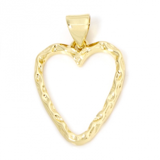 Immagine di 1 Pz Ecologico Ottone San Valentino Ciondoli Pendenti Cuore 18K Vero Oro Placcato Struttura Filigrana 23mm x 15mm