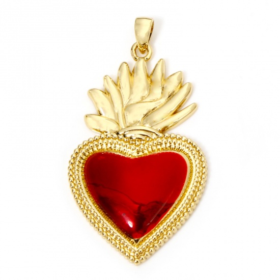 Immagine di 1 Pz Ecologico Ottone Religione Ciondoli Pendenti Ex Voto Cuore 18K Vero Oro Placcato Rosso 4cm x 2.2cm