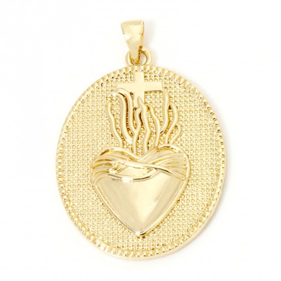 Immagine di 1 Pz Ecologico Ottone Religione Ciondoli Pendenti Ex Voto Cuore 18K Vero Oro Placcato 3.9cm x 2.6cm