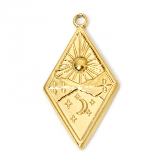 Imagen de 2 Unidades Recubrimiento al Vacío PVD Ecológico 304 Acero Inoxidable Galaxia Colgantes Diamond 18K Oro Real Chapado Sol & Luna 25.5mm x 14mm