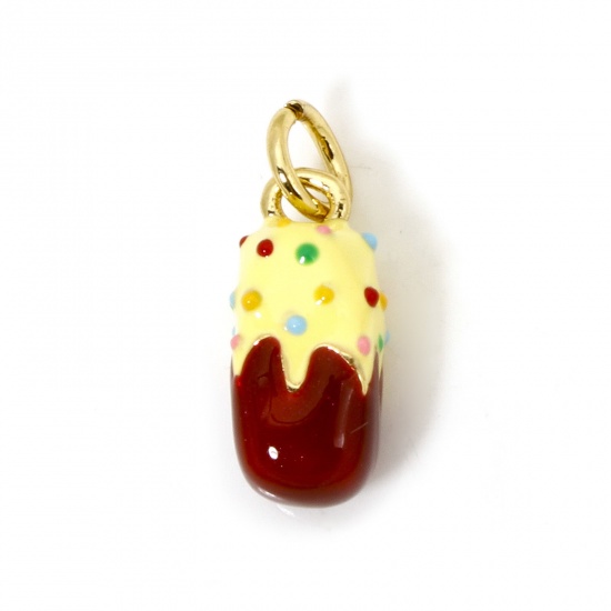 Picture of 1 Piece Eco-friendly Brass Charms 18K Real Gold Plated Multicolor Ice Lolly Enamel 3D 17mm x 6mm