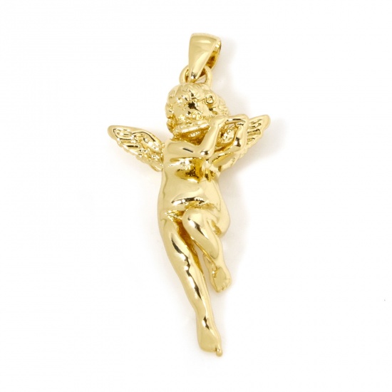 Picture of 1 Piece Eco-friendly Brass Religious Pendants 18K Real Gold Plated Angel 3D 3.2cm x 1.5cm