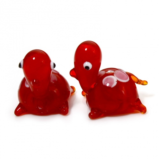 Immagine di 1 Pz Lampwork Vetro Lampwork Gioielli Oceanici Perline per la Creazione di Gioielli con Fai-da-te Tartaruga Rosso 3D Circa 22mm x 20mm, Foro: Circa 1.6mm