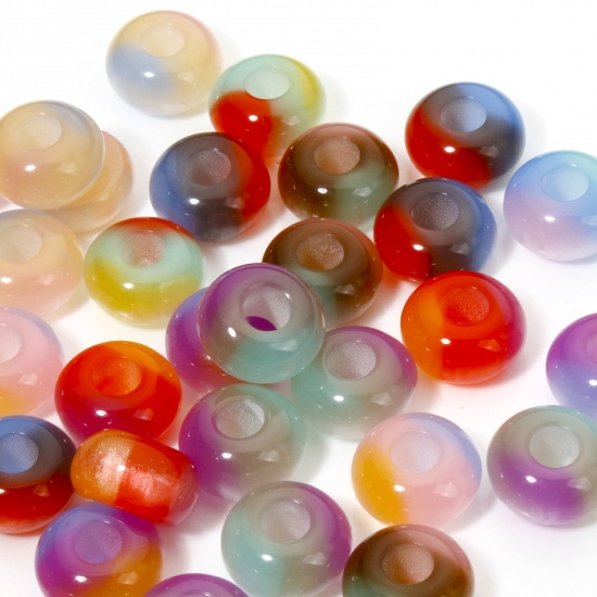 Picture of 20 PCs Acrylic European Style Large Hole Charm Beads At Random Mixed Color Abacus Cat's Eye Imitation 14mm x 8mm, Hole: Approx 4.8mm