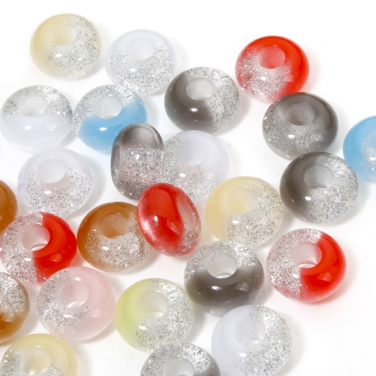 Picture of 20 PCs Acrylic European Style Large Hole Charm Beads At Random Mixed Color Abacus Cat's Eye Imitation 14mm x 8mm, Hole: Approx 4.8mm