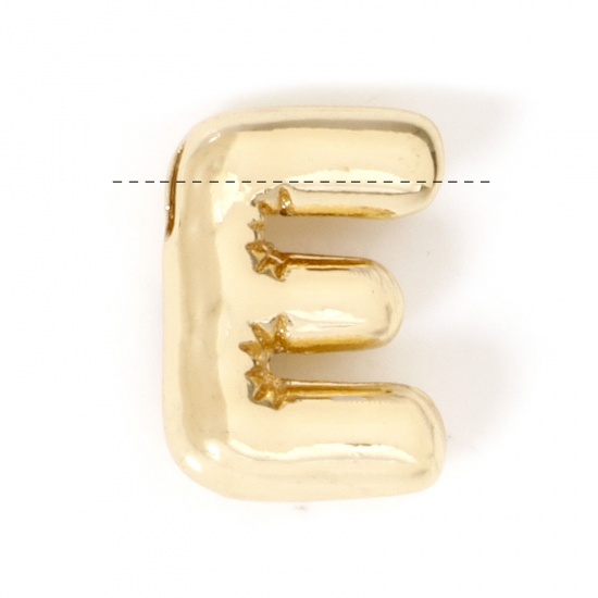 Image de 1 Pièce Breloques en Laiton Respectueux de la Nature Alphabet Majuscule Lettre Initiale Plaqué Or Véritable 14K Mots" E " 11mm x 8mm