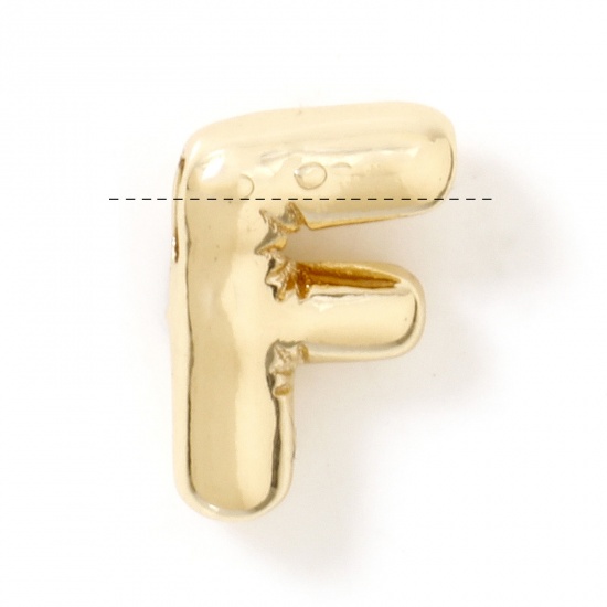 Image de 1 Pièce Breloques en Laiton Respectueux de la Nature Alphabet Majuscule Lettre Initiale Plaqué Or Véritable 14K Mots" F " 11mm x 8mm