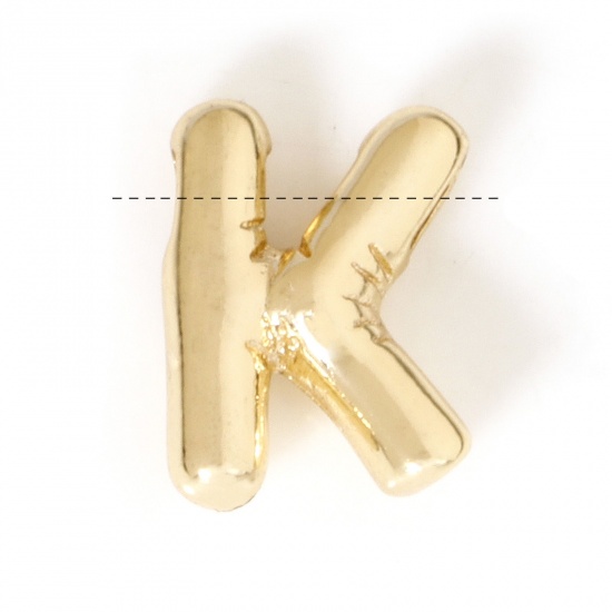 Image de 1 Pièce Breloques en Laiton Respectueux de la Nature Alphabet Majuscule Lettre Initiale Plaqué Or Véritable 14K Mots" K " 12mm x 9mm