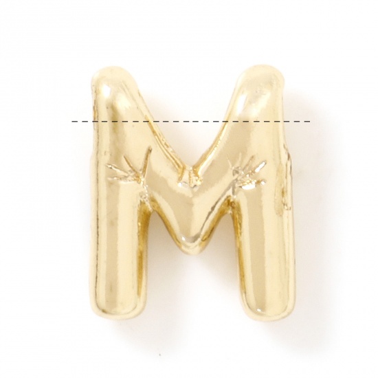 Image de 1 Pièce Breloques en Laiton Respectueux de la Nature Alphabet Majuscule Lettre Initiale Plaqué Or Véritable 14K Mots" M " 11.5mm x 9mm