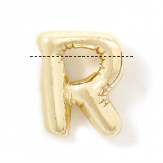 Image de 1 Pièce Breloques en Laiton Respectueux de la Nature Alphabet Majuscule Lettre Initiale Plaqué Or Véritable 14K Mots" R " 11mm x 9mm
