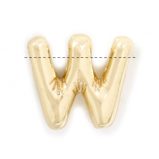 Image de 1 Pièce Breloques en Laiton Respectueux de la Nature Alphabet Majuscule Lettre Initiale Plaqué Or Véritable 14K Mots" W " 12mm x 11mm