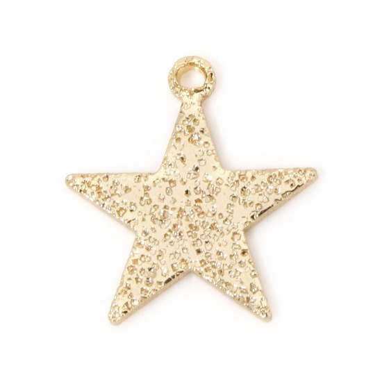 Imagen de 5 Unidades Respetuoso del Medio Ambiente Latón Geométrico Colgantes Estrellas de cinco puntos 14K Oro Real Chapado Polvo Estelar 13mm x 12mm