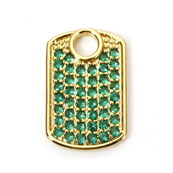 Picture of 1 Piece Eco-friendly Brass Geometric Charms 18K Real Gold Plated Rectangle Micro Pave Green Cubic Zirconia 18mm x 12mm