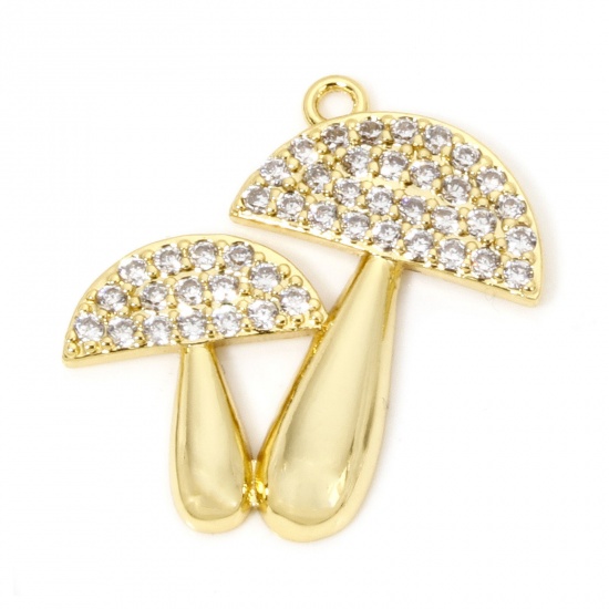 Imagen de 1 Unidad Respetuoso del Medio Ambiente Latón Colgantes Seta 18K Oro Real Chapado Micro Pave Claro Circón Artificial 26mm x 25mm