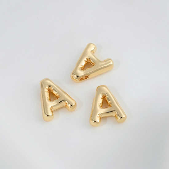 Image de 1 Pièce Breloques en Laiton Respectueux de la Nature Alphabet Majuscule Lettre Initiale Plaqué Or Véritable 14K Mots" A " 11mm x 9mm