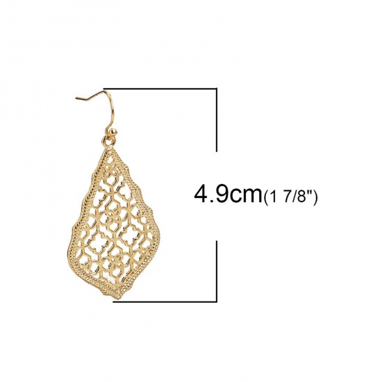 Immagine di 10 Pz Ecologico Ottone Retrò Orecchino 18K Vero Oro Placcato Goccia Filigrana 4.9cm x 2.4cm