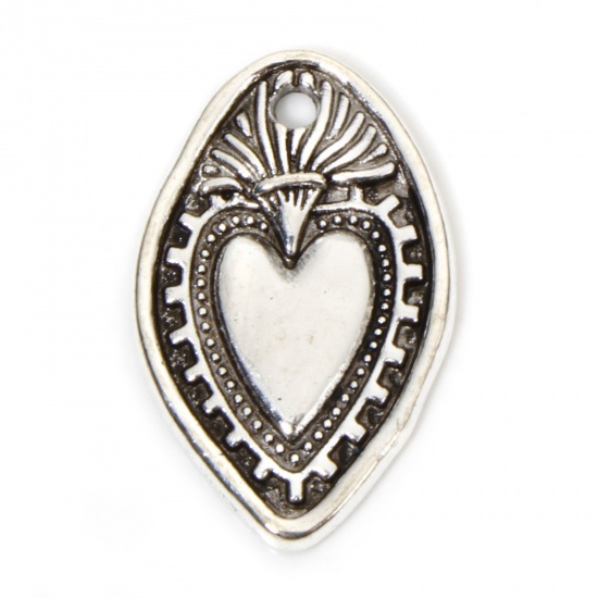 Picture of 20 PCs Zinc Based Alloy Religious Charms Antique Silver Color Ex Voto Heart 28mm x 17.5mm