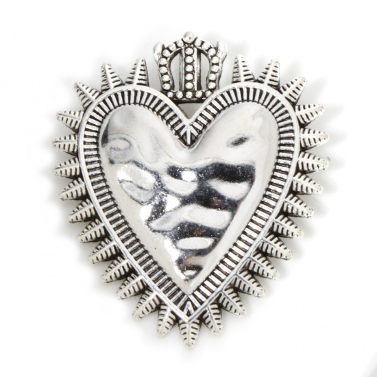 Picture of 20 PCs Zinc Based Alloy Religious Pendants Antique Silver Color Ex Voto Heart 3.9cm x 3.4cm