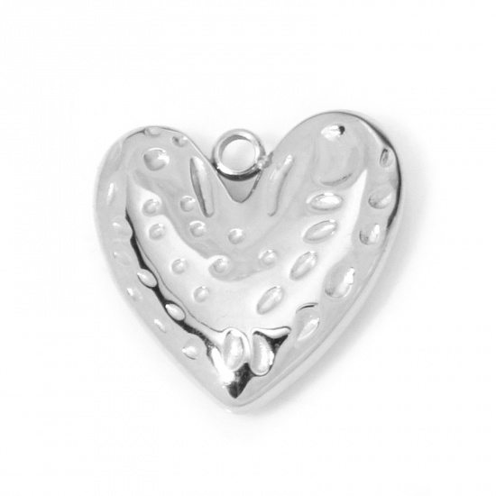 Picture of 1 Piece Eco-friendly 304 Stainless Steel Hammered Charms Silver Tone Heart 14.5mm x 14.5mm
