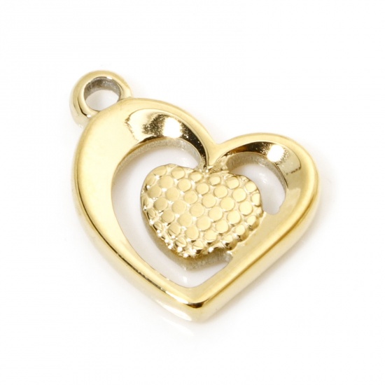 Picture of 1 Piece Vacuum Plating 304 Stainless Steel Valentine's Day Charms Gold Plated Heart Sunflower Hollow 16mm x 12.5mm