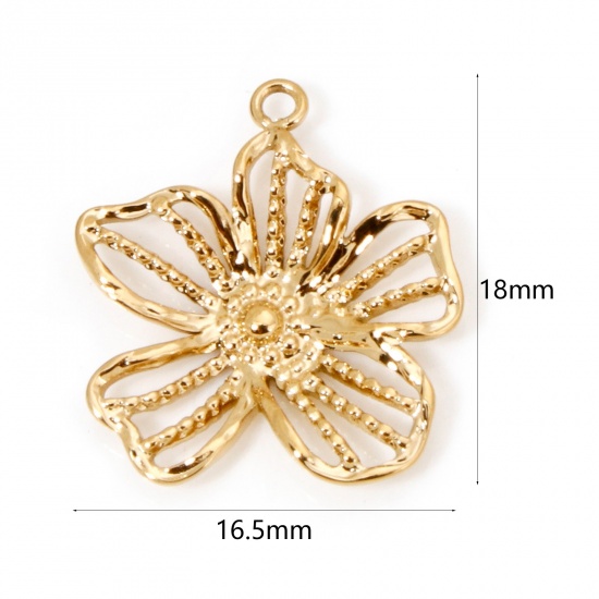 Immagine di 1 Pz Placcatura Sottovuoto 304 Acciaio Inossidabile Elegante Ciondoli Fiore Oro Placcato Filigrana 18mm x 16.5mm