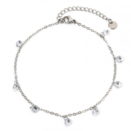 Bild von Großhandel Transparent Strassstein 304 Edelstahl Kreuz Gliederketten Fußketten, Silberfarbe Frauen Stilvoll Geschenk Schmuckbedarf, 22cm lang, 1 Strang