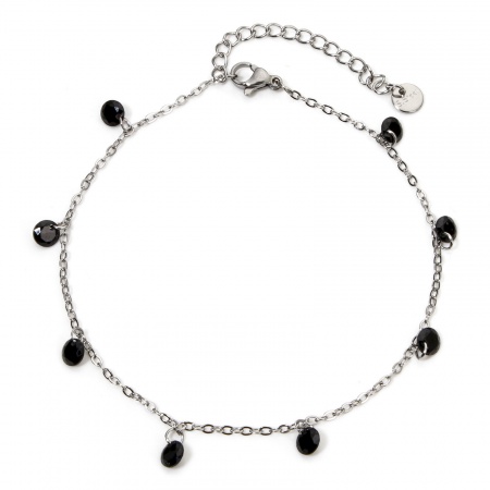 Bild von Großhandel Schwarz Strassstein 304 Edelstahl Kreuz Gliederketten Fußketten, Silberfarbe Frauen Stilvoll Geschenk Schmuckbedarf, 22cm lang, 1 Strang
