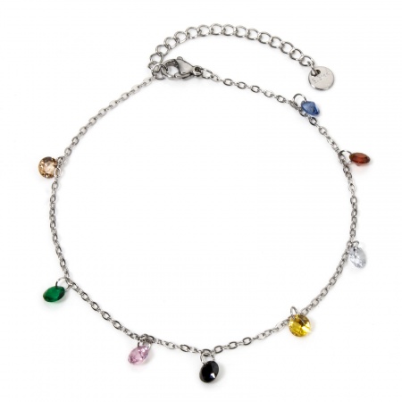 Bild von Großhandel Bunt Strassstein 304 Edelstahl Kreuz Gliederketten Fußketten, Silberfarbe Frauen Stilvoll Geschenk Schmuckbedarf, 22cm lang, 1 Strang